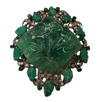 Carved Emerald Diamond Pin
