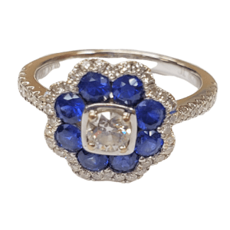 Diamond Ring with Sapphire Petals 962