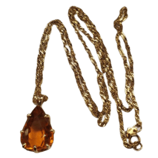 Pear Shape Citrine Pendant and 14K Yellow Gold Chain-1251