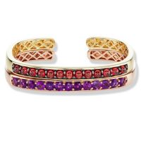 gemstone-bracelet-cirque-Jane-Taylor-cuff-bracelet-rose-gold-amethyst-yellow-gold-red-garnet-cabochons