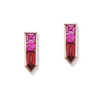 gemstone-earrings-cirque-Jane-Taylor-elongated-multi-stone-arrow-studs-red-garnet-pink-tourmaline-rose-gold