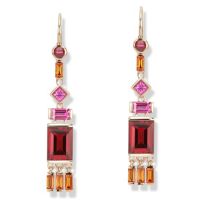 gemstone-earrings-cirque-Jane-Taylor-red-garnet-rhodolite-garnet-orange-sapphire-rubellite-and-pink-tourmaline