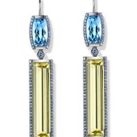 gemstone-earrings-rosebud-Jane-Taylor-E910A-earrings-with-blue-topaz-lemon-quartz-and-blue-sapphire-in-blackened-gold