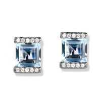 gemstone-earrings-rosebud-Jane-Taylor-E94A-stud-earring-with-square-blue-topaz-and-diamonds-in-blackened-gold