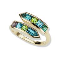 gemstone-ring-cirque-Jane-Taylor-arrow-bypass-ring-London-blue-topaz-green-tourmaline-and-garnet-yellow-gold