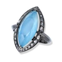 gemstone-ring-rosebud-Jane-Taylor-R917D-ring-blue-topaz-white-quartz-diamonds-blackened-gold