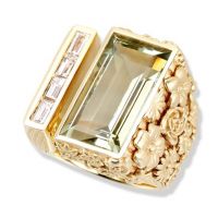 gemstone-ring-rosebud-Jane-Taylor-R931-large-flower-garden-ring-green-quartz-and-diamond-baguettes-yellow-gold