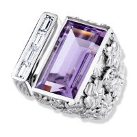 gemstone-ring-rosebud-Jane-Taylor-R931-large-flower-garden-ring-lavender-amethyst-and-diamond-baguettes-white-gold